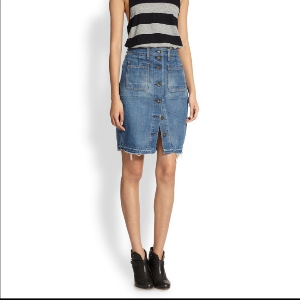 rag & bone Button Down Denim Skirt